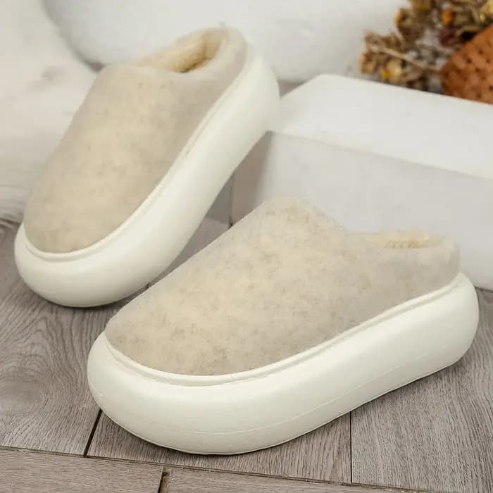 Femmes hiver couleur unie décontracté confortable anti-dérapant chaud en peluche pantoufles couverture orteil sans