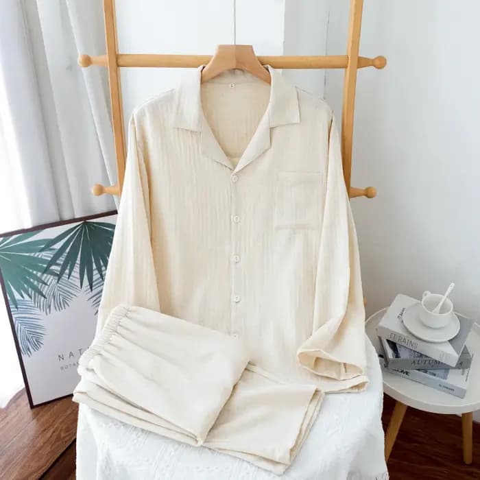Ensemble pyjama en gaze 100% coton pour hommes | Vêtements de nuit en mousseline douce et respirante | Automne manches