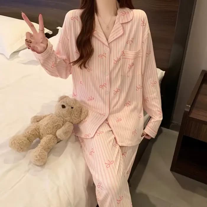 Printemps et automne nouveaux pyjamas pour femmes ensemble de vêtements de détente fille amour Cardigan