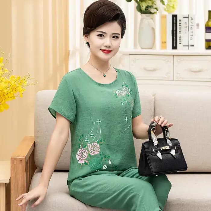 Été femmes Pijama Adulto Feminino XL-4XL grande taille lin coton imprimé pyjama ensemble
