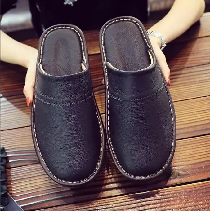 Pantoufles en cuir pour hommes et femmes, pantoufles d'intérieur, antidérapantes, décontractées, pou
