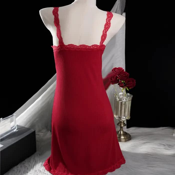 Chemise de nuit côtelée pour femme avec dentelle