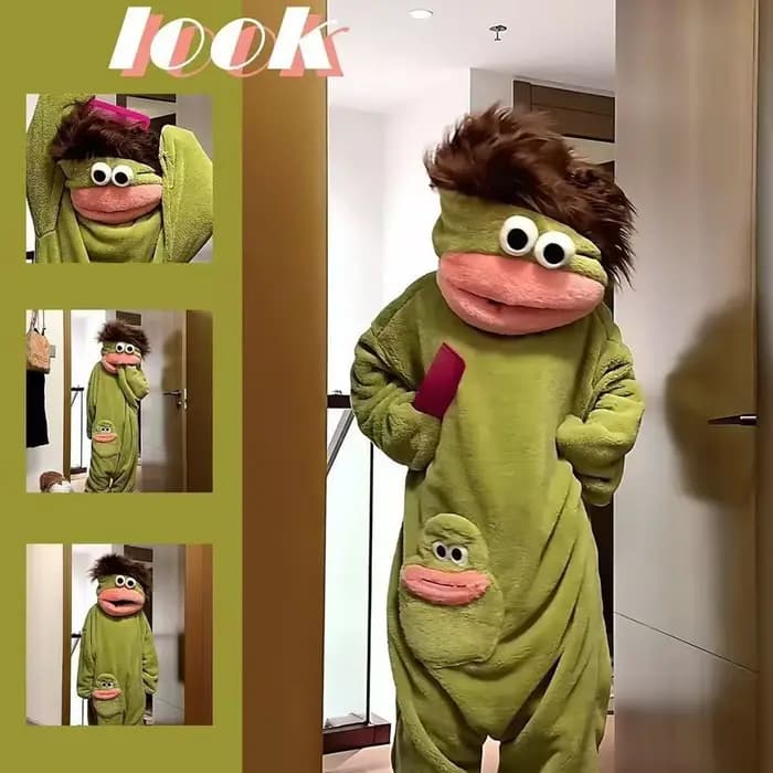 Pyjama une pièce unisexe vert motif monstre à grande bouche