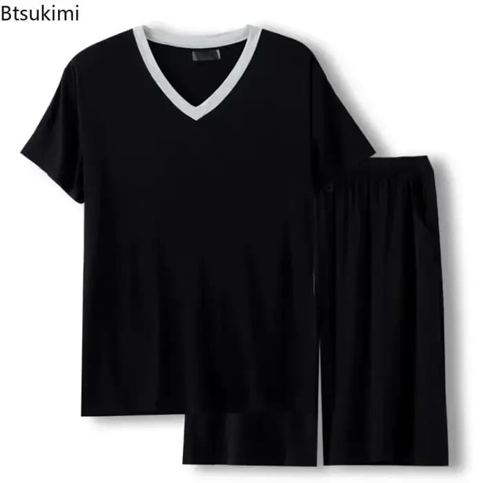 Ensembles de pyjama décontractés d'été pour hommes 2026 – Tenues de nuit douces en modal avec t-shirt à manches courtes et pantalon court – Grandes tailles – Vêtements d'intérieur