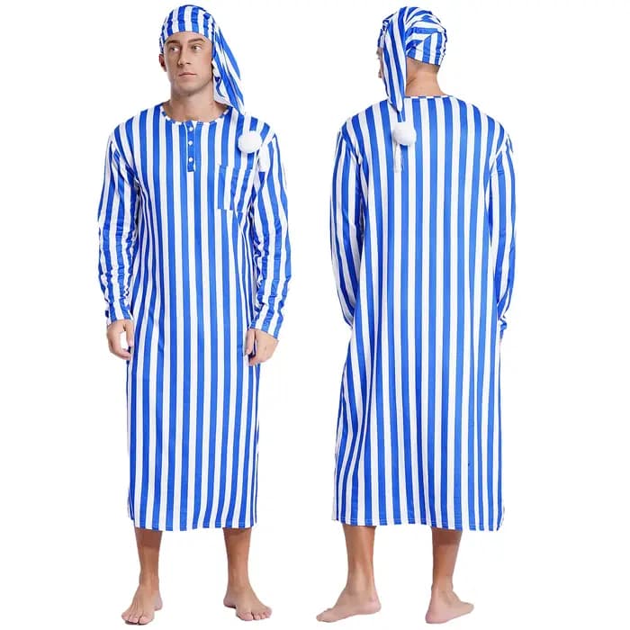 Sissy-Robe de nuit rayée à manches longues pour hommes, vêtements de nuit avec chapeau réglable, pyj