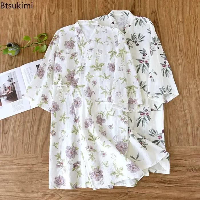 Robe Kimono Femme 2026 – Peignoir 100% Coton Ample à Imprimé Floral