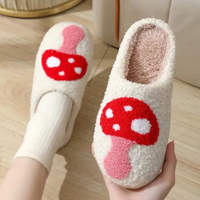 Pantoufles d'intérieur à motif de champignon pour femmes