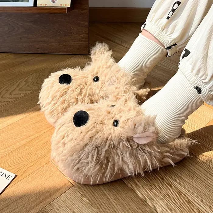 Chien chiot pantoufle femmes maison thermique floue mignon hiver chaud fourrure en peluche intérieur