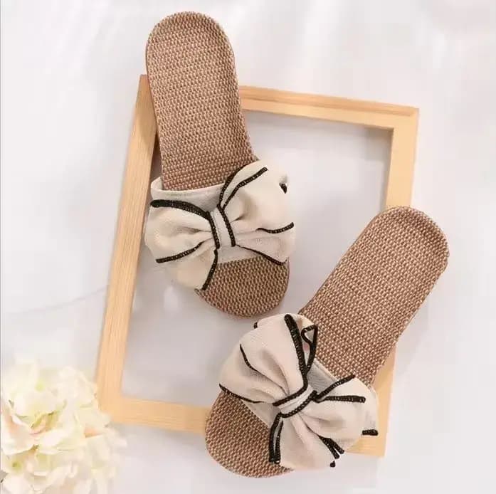 Mntrerm 2024 nouvelles espadrilles décontractées pour la maison pantoufles été nœud-noeud doux sol femme chaussures plates d'intérieur mignon lin pantoufle Terlik
