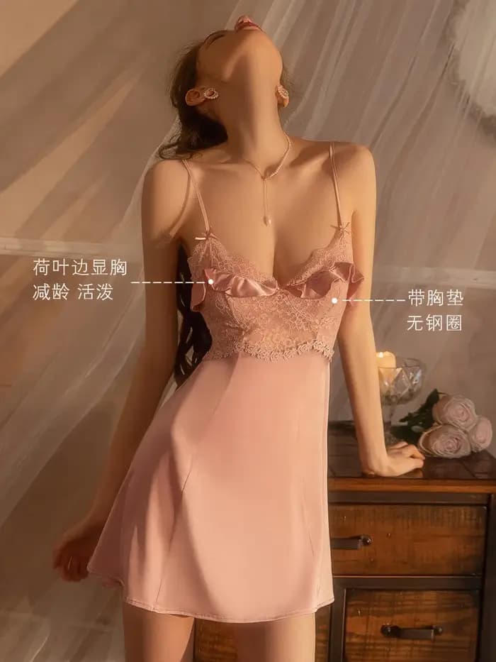 Ice InjThin-Chemise de nuit vintage pour femmes avec coussin de poitrine