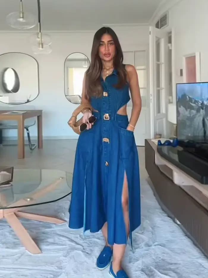 Robe en jean sans manches pour femmes