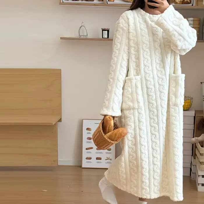 Hiver femmes flanelle chemises de nuit à manches longues Double poche ample solide vêtements