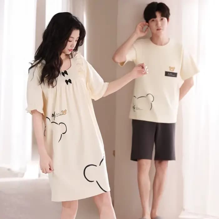 Couple pyjama ensemble été mignon dessin animé Pyjamas hommes à manches courtes Pijamas 100% coton femmes chemise de