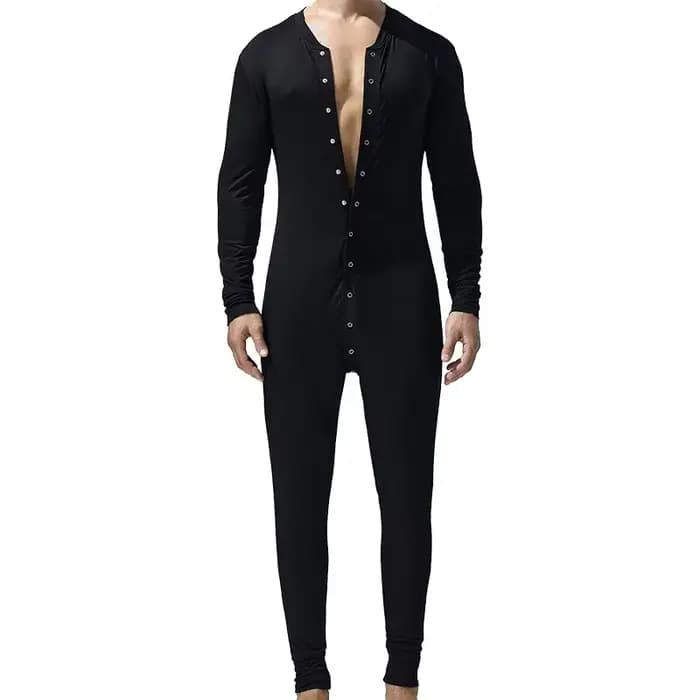 Hommes pyjamas combinaisons bouton vêtements de maison à manches longues confortable barboteuses Catsuit body décontracté ABDL adulte Onesie Couple
