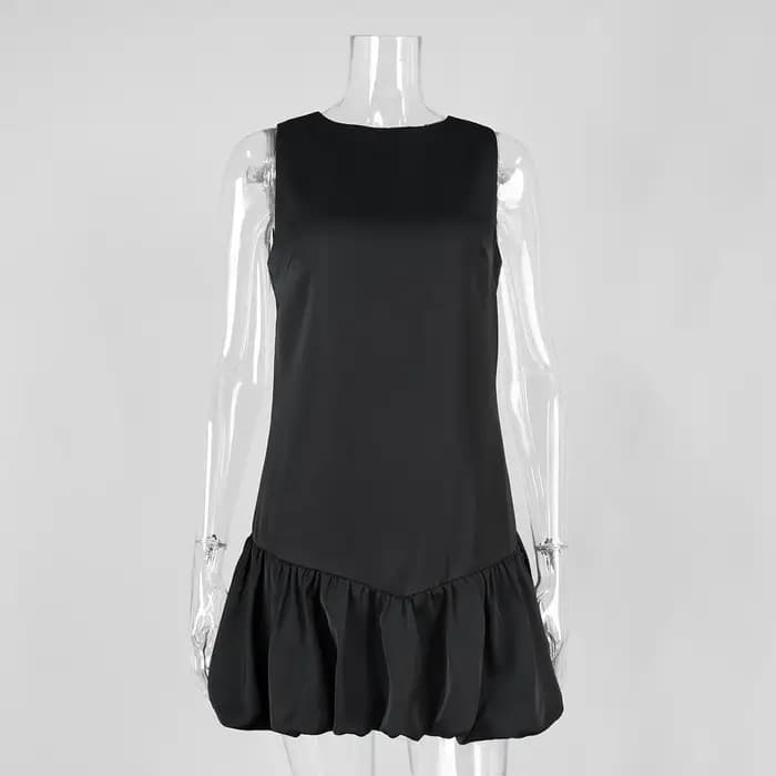 Robe Courte Sans Manches 2026 Nouvelle Collection Été Femme Design Épissé Noir Style Bud