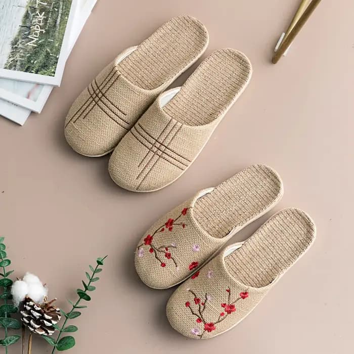 Chaussons d'intérieur en lin de style chinois pour femmes et hommes