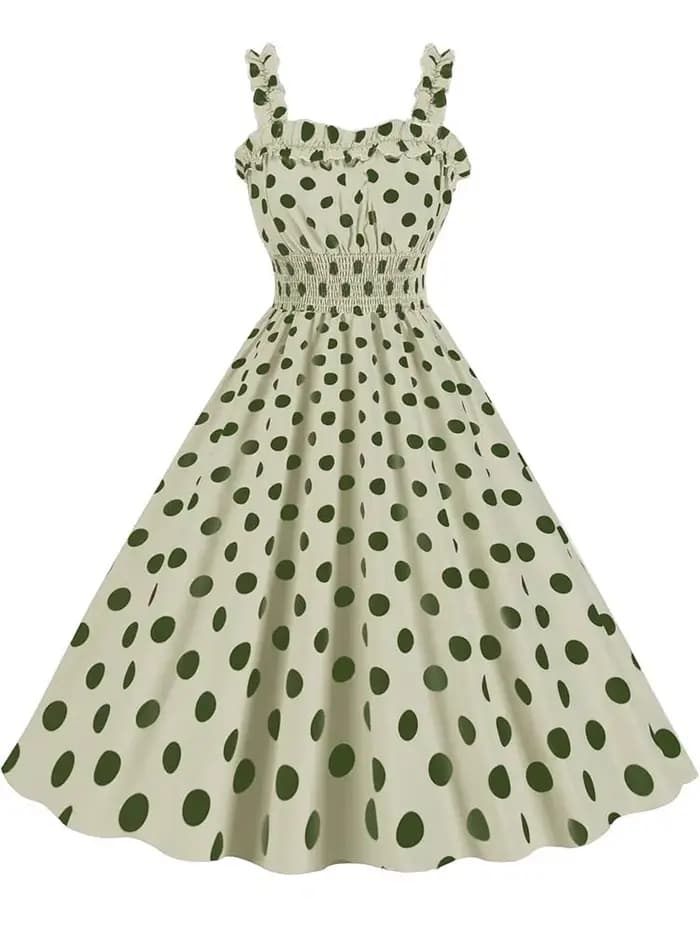Robe mi-longue froncée à pois roses pour femmes