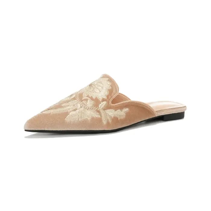 Velours broderie pantoufles florales femmes appartements bout pointu Mule chaussures dames intérieur maison diapositives sans lacet Pantuflas Mujer tongs