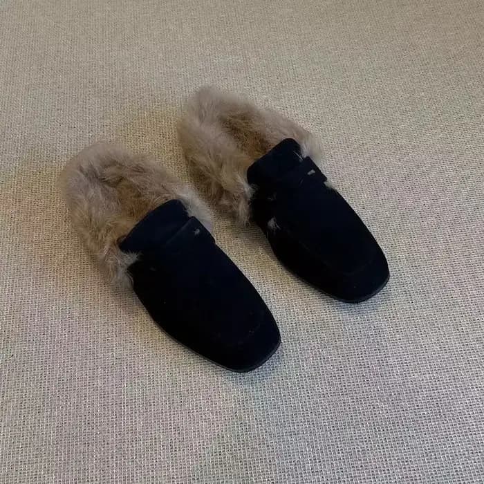 Pantoufles en fourrure pour femme, version peau de mouton, style rétro patchwork, à bout carré, avec