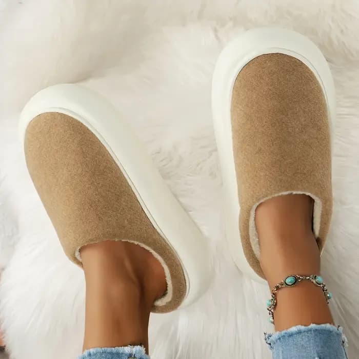 Femmes hiver couleur unie décontracté confortable anti-dérapant chaud en peluche pantoufles couverture orteil sans