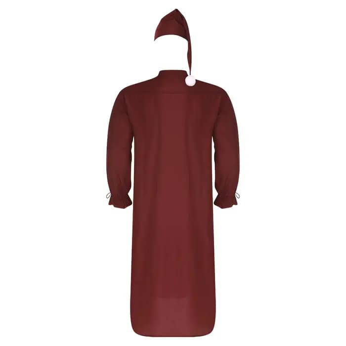 Robe de nuit vintage pour homme avec bonnet de nuit, bordure à volants, manches longues avec poignets à cordon, robe de nuit ample pour pyjama, fête