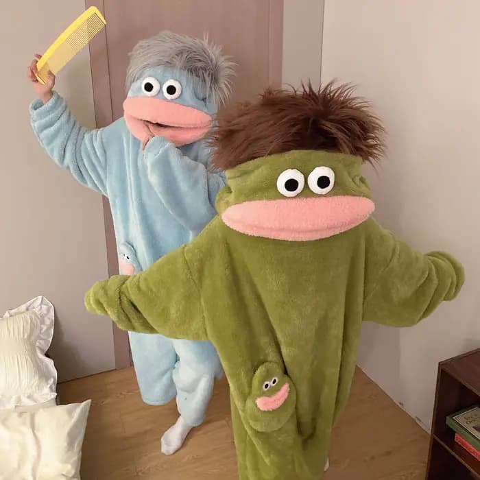 Pyjama une pièce unisexe vert motif monstre à grande bouche