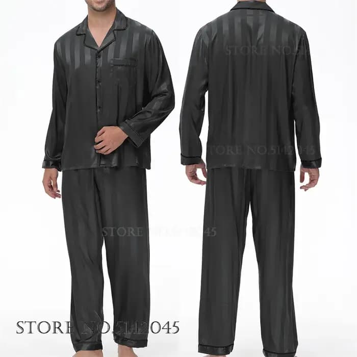 Ensemble de pyjamas en satin bleu marine pour hommes