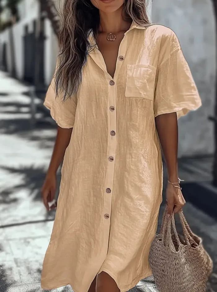 Robe chemise mi-longue décontractée pour femme, mode estivale, en coton patchwork, petit col rabattu