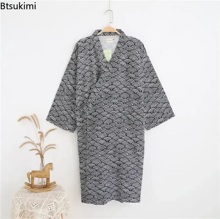 Peignoir Kimono Homme 2026 en Coton Double Gaze 100% Léger pour Couple