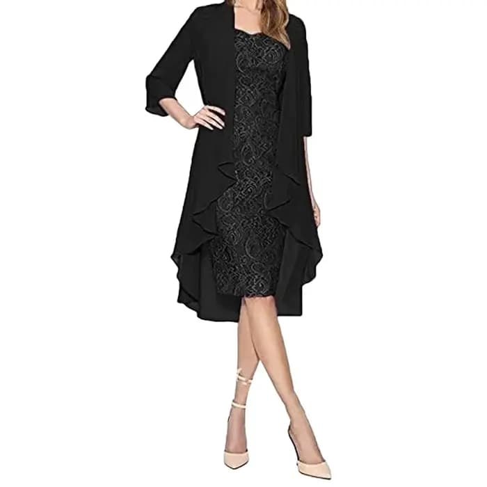 Robe mi-longue en dentelle à demi-manches pour femmes, robes de soirée pour la mère de la mariée, él