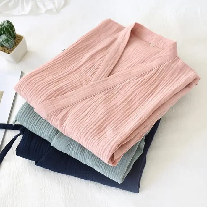 Robe Kimono Japonaise en Crêpe à Double Gaze pour Femme