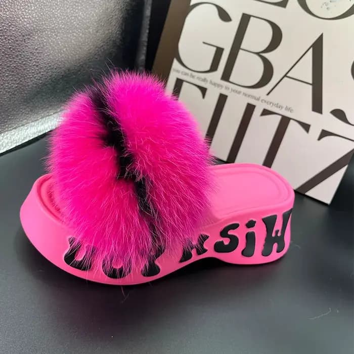 Pantoufles en vraie fourrure de renard pour femme