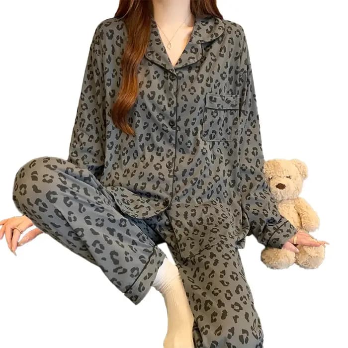Pyjama imprimé léopard gris de Style coréen pour femmes