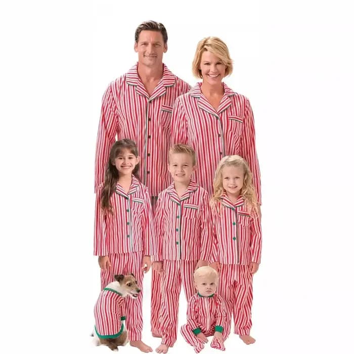 Ensemble pyjama de noël en famille, imprimé rayé, vêtements assortis, col rabattu, chemise à boutons + pantalon, costume 2 pièces, Look de noël