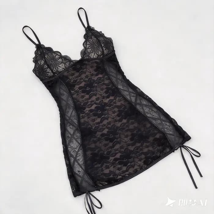 Robe Babydoll Noire en Dentelle Florale pour Femme