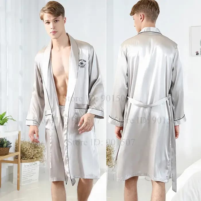 Hommes Homewear loisirs sondes Robe en Satin été printemps vêtements de nuit mâle décontracté Kimono peignoir glace