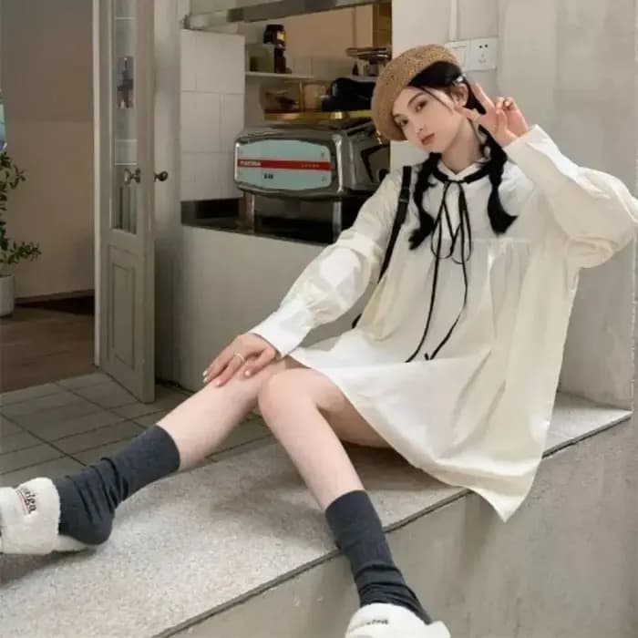 Robe courte Vintage française à manches bouffantes pour femmes