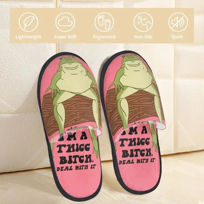 Pantoufles en fourrure pour hommes et femmes avec motif grenouille