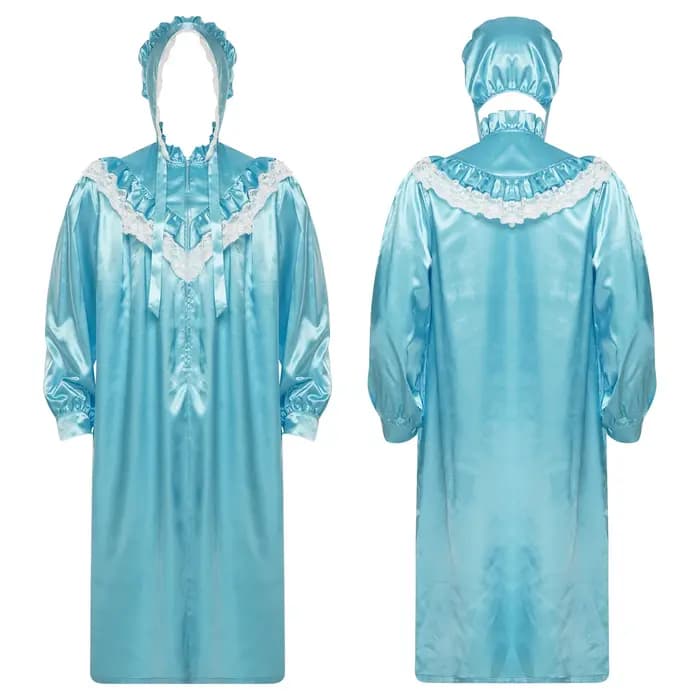 Chemise de nuit victorienne satinée pour homme avec bonnet, ensemble pyjama vintage à manches longues et fermeture éclair sur le devant pour soirée pyjama