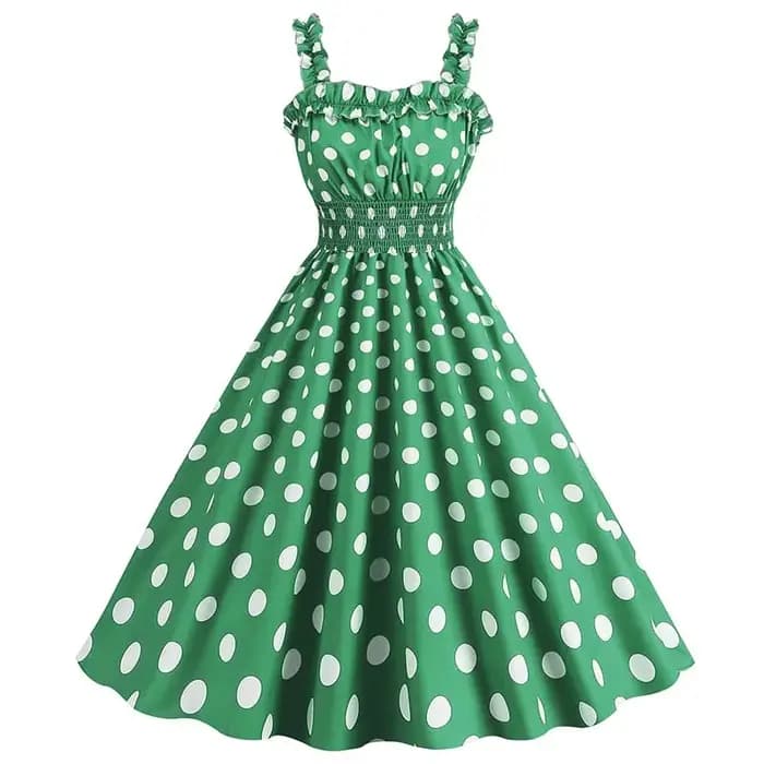 Robe mi-longue froncée à pois roses pour femmes