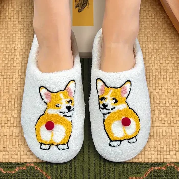 Dessin animé mignon et intéressant teckel chien femmes pantoufles intérieur chaud confort léger chambre concis hiver coton chaussures