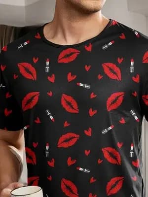 Ensemble de pyjama pour hommes avec motifs de cœurs