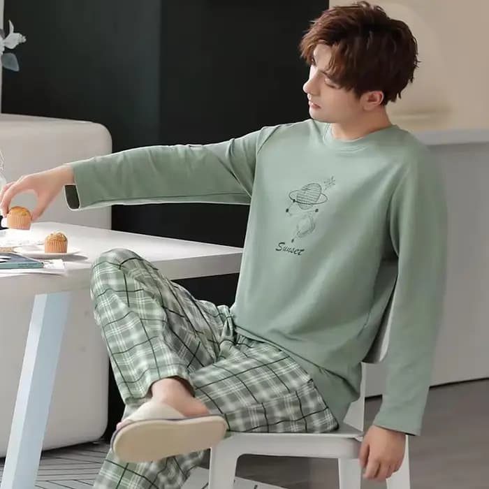 Pyjamas décontractés pour hommes-ensemble de pyjama léger à manches longues printemps/automne pour hommes jeunes et d'âge moyen en automne/hiver
