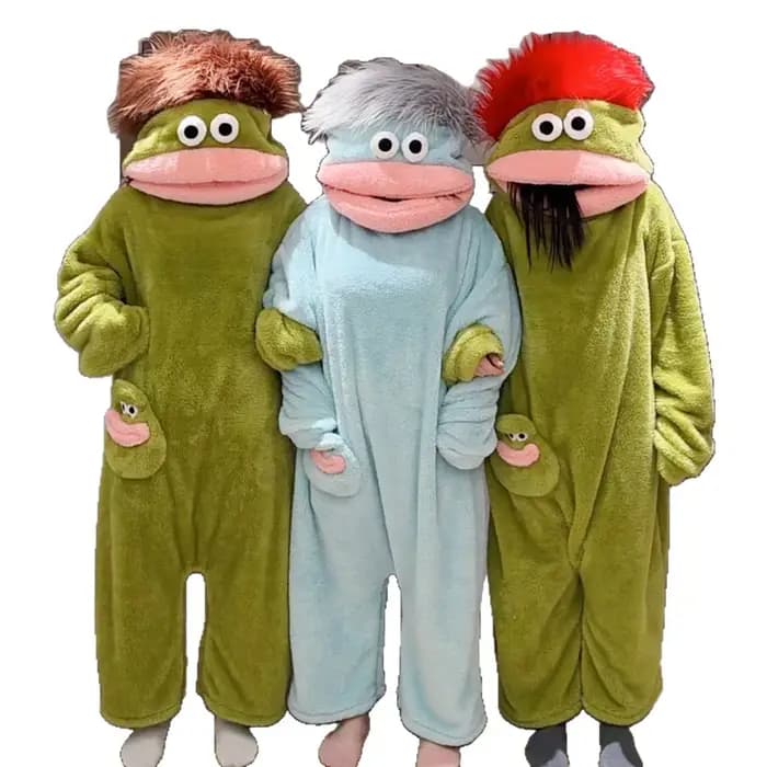 Pyjama une pièce unisexe vert motif monstre à grande bouche