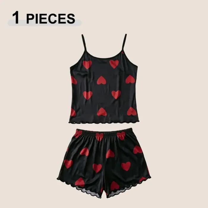 Ensemble pyjama d'été décontracté 2 pièces pour femme, imprimé cœur et léopard, débardeur sans manch