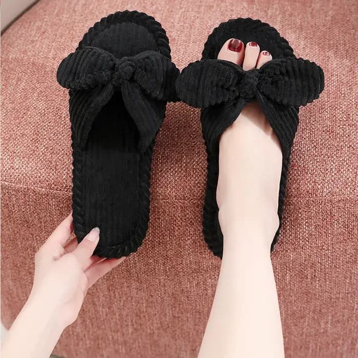 Pantoufles à talons plats avec nœud pour femmes