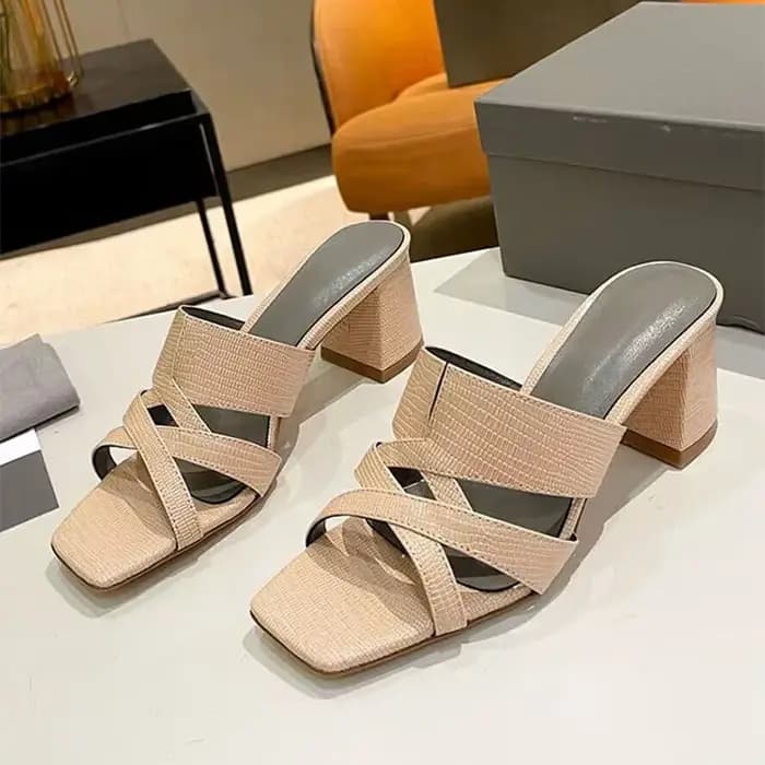 Pantoufles en cuir véritable à bout carré pour femmes