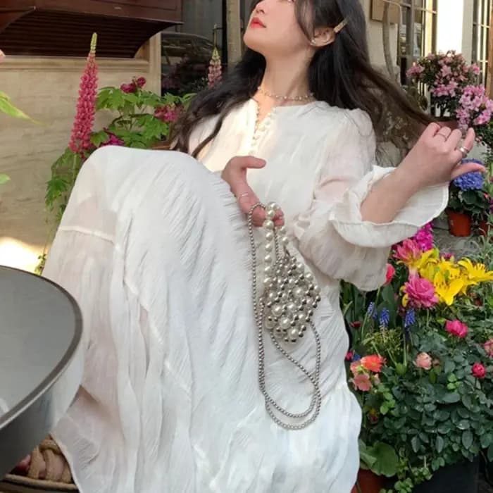 Robe longue plissée à manches évasées pour femmes