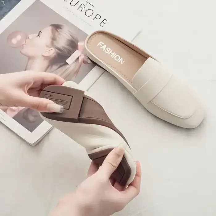 Baotou-Demi-pantoufles en cuir souple pour femme