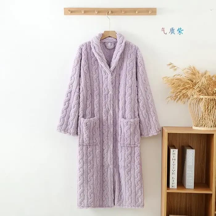 Automne hiver épais velours femmes peignoir bouton longue chemise de nuit vêtements de maison décont
